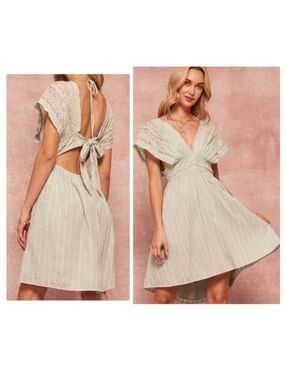 Promesa Saving Grace Sage Green High Low Above Knee Boho Halter Dress S Boho NWT